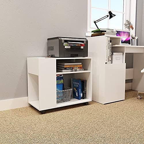 Meerveil Mobile File Cabinet, Office Lateral Filing Cabinet with Open Shelves and Wheel Modern for Study Home Living Room, White (70 x 36 x 60 cm)