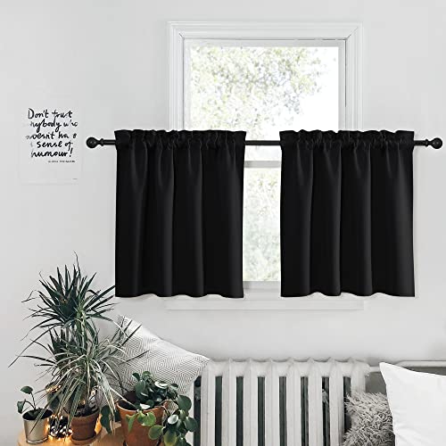 Pony Dance Blackout Curtains Set - Nursery Short Curtain Panels Thermal Insulated Window Treatments Back Tab/Rod Pocket Light Blocking For Bedroom, 42 Wide By 30 Inches Long, Black, 2 Panels #TOP1