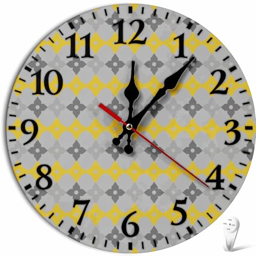 Geometric Pattern Wall Clock Yellow Gray Modern Decor For Living