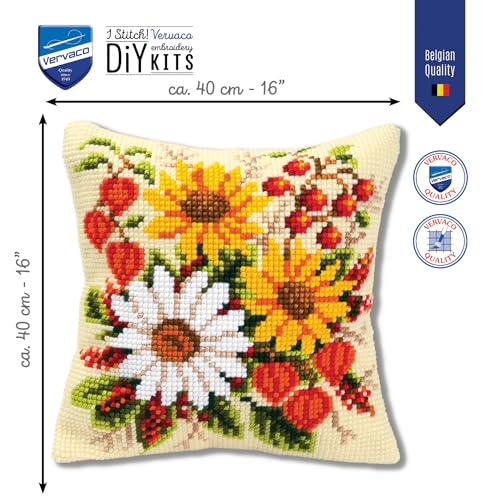 Kit coussin point de croix Vervaco fleurs multicolores - 3