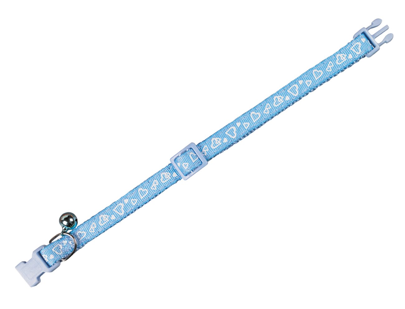 Nylon Hearts Pattern Cat Collar Bell Snap Buckle Orange, Light Blue or Lime Green (Light Blue)