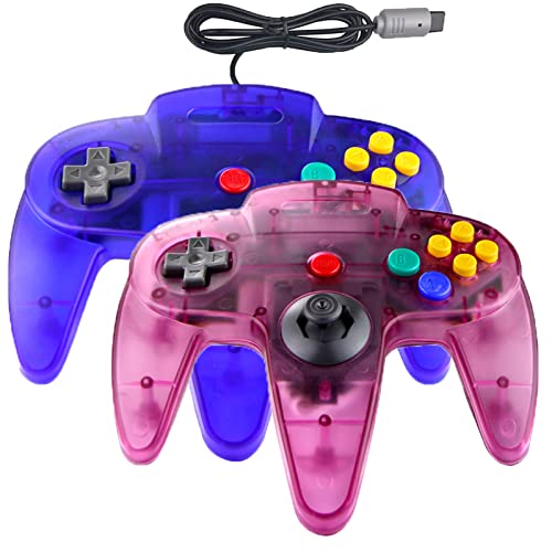 Hovlian 2 Pack Classic Controller Wired 64-Bit Gamepad Joystick für N64 Konsole (Clear Blue and Clear Purple)