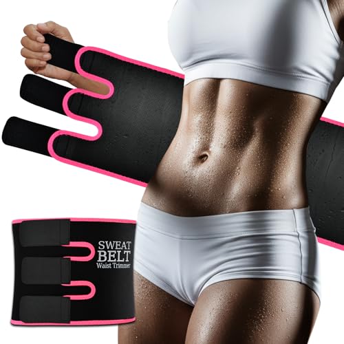 NEWCOO Sweat Waist Trainer For Women Men Waist Trimmer Sweat Belt Band Stomach Wrap Faja For Workout Weight Loss Lower Belly Fat Black/Pink