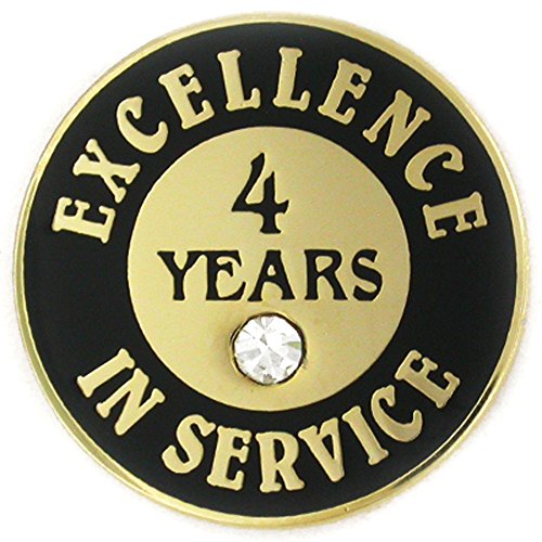 PinMart Gold Plated Excellence in Service Enamel Lapel Pin w/Rhinestone - 4 Years