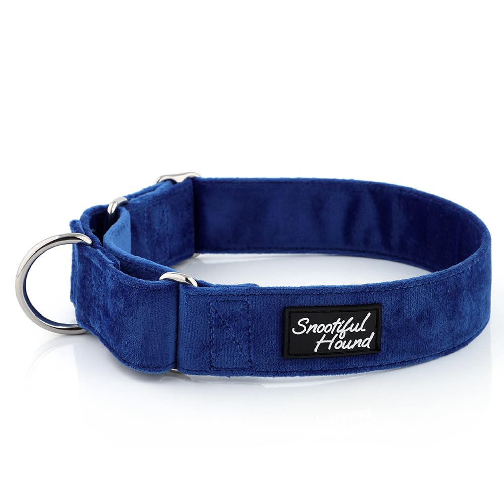Snootiful Hound Velvet Martingale Collar – Blue – Soft, Anti-Slip Collar for Greyhounds, Whippets & Lurchers – Comfortable & Escape Proof (30-40cm)