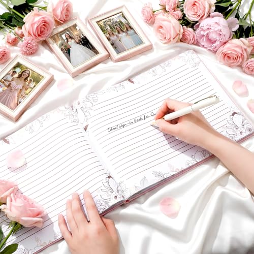 Image of MotiMind Quinceanera Guest Book with Pen 11 x 8 Inch Libro De Firmas Para 15 Anos Quinceanera Leather Hardcover Signature Book Guest Sign in for 15th Party Favors Decoration(Pink,Sweet)