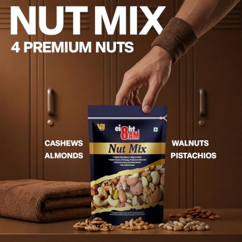 Image of 8AM Nut Mix Dry Fruits, 200gm | Made with Nutritious Ingredient Almonds, Cashews, Walnuts and Pistachios | Healthy and Tasty Snack, Rich Source of Zinc, Potassium and Iron, High Dietary Fibre