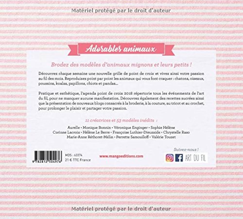 Adorables animaux 2018 刺繍本 Amazon.co.jp: クロスステッチのAgenda 2018年 : Adorables