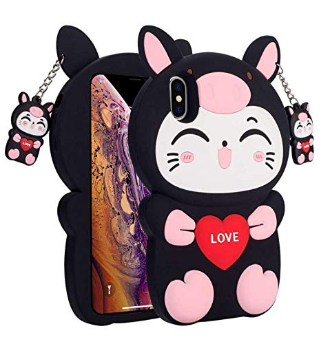 Oppo F5 Pig Cat Phone Case,3D Cartoon Animal Character Design Cute Soft Silicone Kawaii Cover,Cool Cases for Kids Boys Girls (Black, Oppo F5)