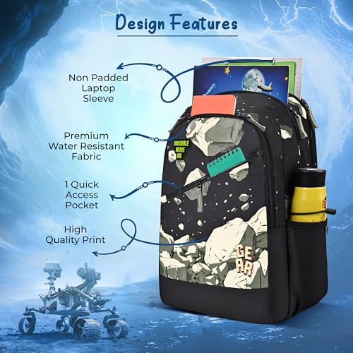 Image of Gear Lost In Space 17 inch /30L Large Water Resistant School Bag | Casual Backpack | Daypack | Travel Backpack | Kids Bag for Boys /Girls (Black - Black)