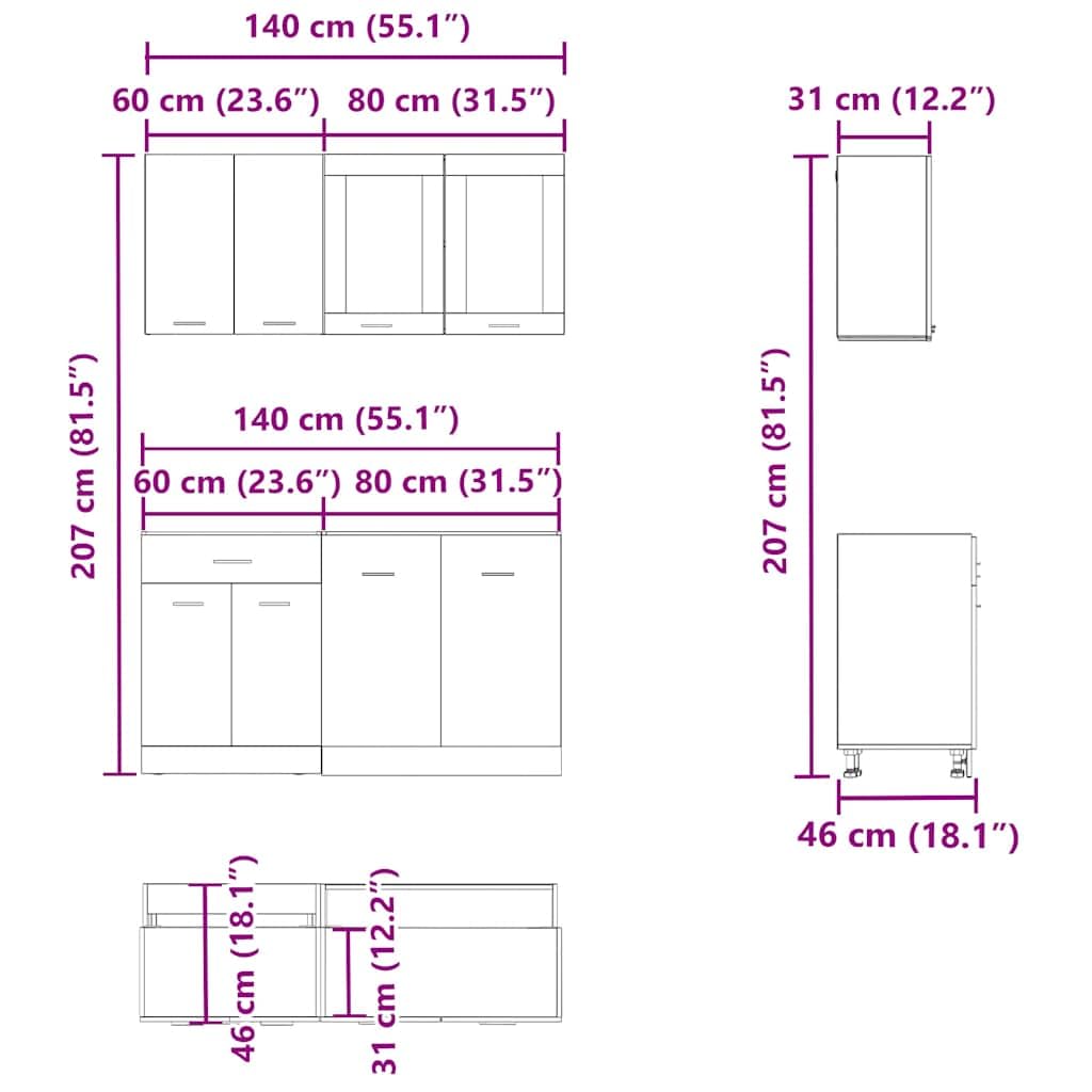 Mueble de Cocina 4 Piezas Madera contrachapada Madera Vieja