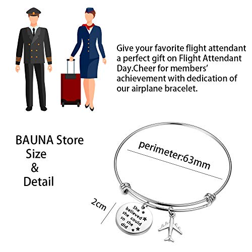 BAUNA Flight Attendant Gift Pilot Gift She Could So She Did Inspirational Bracelets Aviation Jewelry Graduation Gift for Flight School Student (Flight Attendants Bracelet) - Image 6