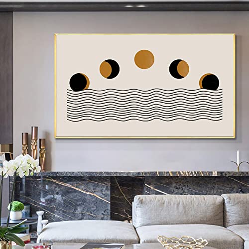 Peinture sur toile minimaliste noire et dorée résolvant le manque d'éclat mural
