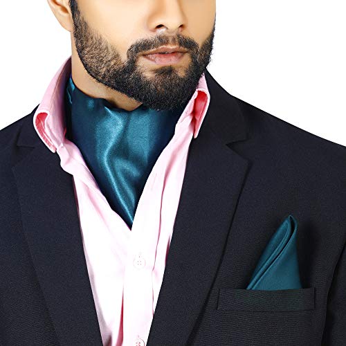 Image of BLACKSMITH Jacquard Microfiber Neckwear Ascot and Matching Pocket Square Set for Men