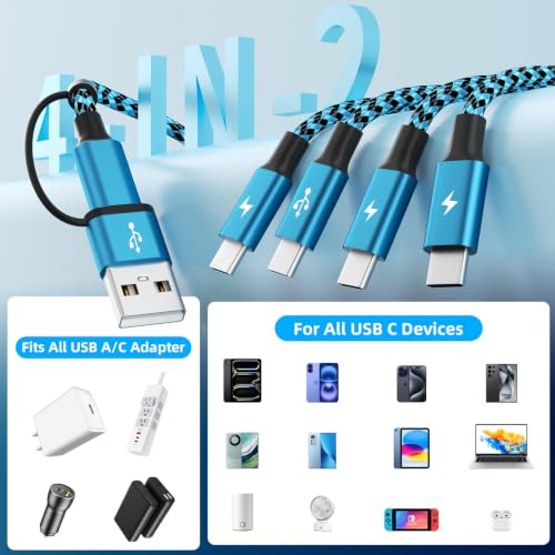 Jogrytece USB C Splitter Multi Charging Cable,USB A/C to USB C Charging Cabel, 4 in 2 Multi Charger Cord, with 4 Type-C Connectors Compatible with Cell Phones Tablets and More 1Pack 5FT — view 2