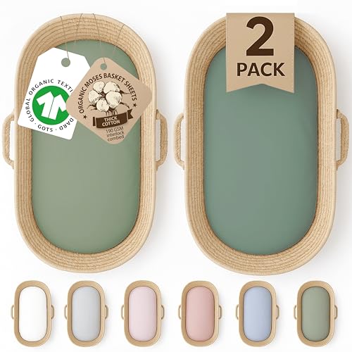 Bunnyjik 28x74-30x70 Ovale Spannbettlaken – GOTS-ZERTIFIZIERTES Bio Set aus 2 – 100% Baumwolle, Luxuriös 190GSM Dick & Ultraweich – Stubenwagen Bezug, Moseskorb, Babybett, Beistellbett