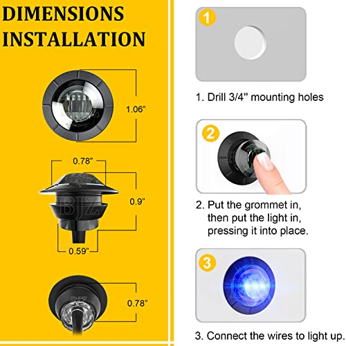 Bjz 3/4'' Led Trailer Marker Clearance Lights Blue Round 12V Led Side Marker Front Rear Running Signal Tail Indicator Light Waterproof For Trailer Truck Atv Utv Rv Van Pickup, 10Pcs W/Smoked Lens #TOP4