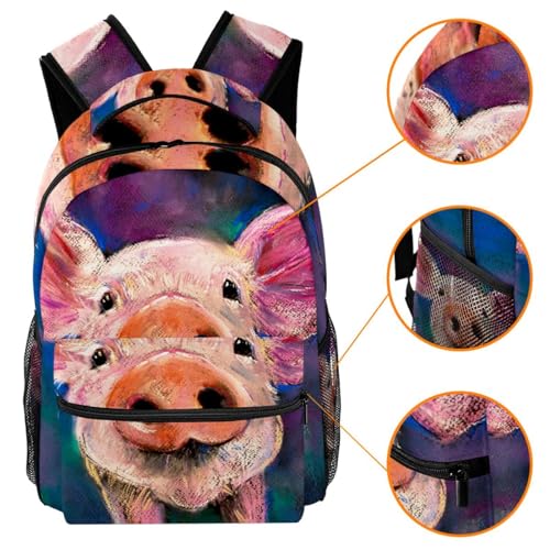 Sac à dos d'école portrait de cochon, cadeau original - 3