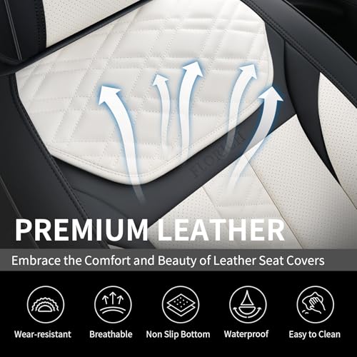 Image of FLORICH Seat Covers, Front Seat Covers 2 PCs, Automotive Seat Cover for Cars, Luxury Leather Universal Seat Cover Accessories Fit for Most Cars SUV Truck Sedans(White)