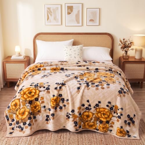 Image of BSB HOME Double Bed Mink Blanket 1.5 Kg, Velvet Like Soft Plush Fleece Blanket, Warm Lightweight Winter AC Blanket,Skin Friendly Floral Blanket for Double Bed,78 x 75 Inches(198 x 190 cm) - Warm Beige