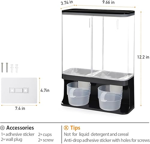 Miniatura 5 de Dispensador de perlas de aroma, dispensador de detergente de lavandería montado en la pared con 2 tazas para arroz, frijoles, cuentas de lavandería,