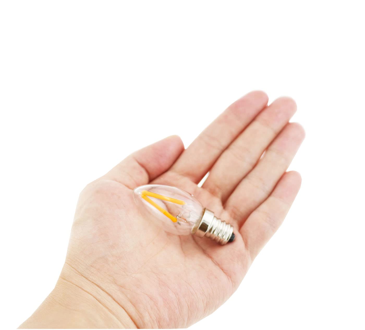 Mini bombillas LED nocturnas, bombillas LED C7 E12, equivalente a incandescente de 15 W, cadena de luces navideñas de 2700 K, bombilla de filamento LED retro, no regulable (blanco cálido)