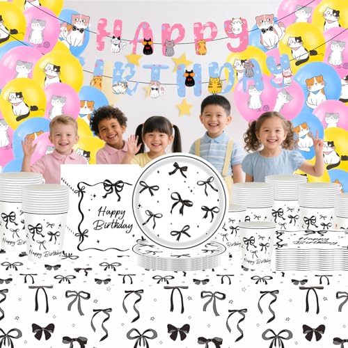 Vaisselle jetable chic nœud papillon noir et blanc pour 20 invités - 7