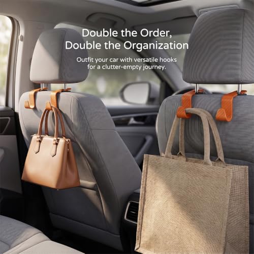 Image of 4PCS Car Seat Headrest Hooks, Auto Back Seat Hanger Holder, Durable Stylish Vehicle Organizer Universal Car Interior Accessories, Storage Hooks for Purses, Bags, Clothes (Carbon Fiber /Orange)