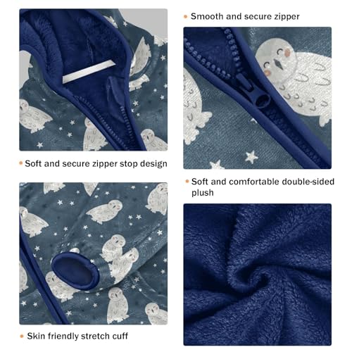 White Polar Owl Girls Fleece Jacket Girls Fall Jacket Girls Zip Up Hoodie Girls Sherpa Jacket 2-10T3