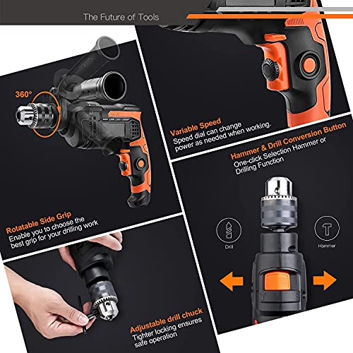 Taladro-Percutor-850W-3000RPM-Taladro-Electrico-con-Varios-Accesorios-y-Maletin-Portatil-Martillo-Taladro-2-Funciones-en-1-360-Empunadura-Giratoria-de-Metal