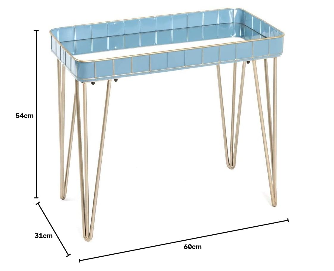 HAKU Tavolino rettangolare blu oro metallo a specchio Tavolino da salotto Tavolino da divano rettangolare - Dimensioni: L 60 x A 54 x P 31 cm Stile: Art Déco