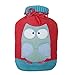 Premium Classic Rubber Hot Water Bottle w/Cute Knit Cover (2 Liter, Blue/Red with Owl)