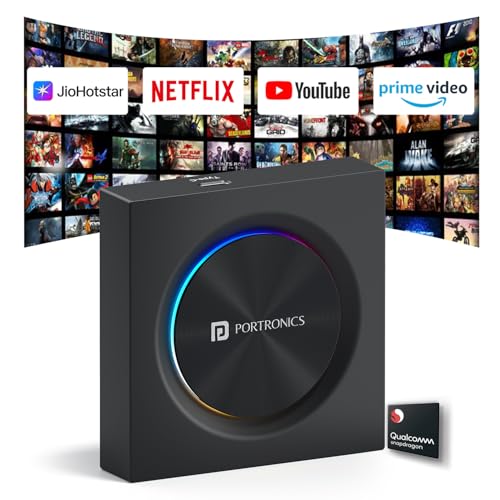 Image of Portronics Tune Prime CarPlay & Android Auto Adapter, Stream YouTube, Netflix, JioHotstar on Car Screen, Converts Wired to Wireless, Qualcomm Octacore Snapdragon, Built-in GPS, 4G SIM Slot, 4GB + 64GB