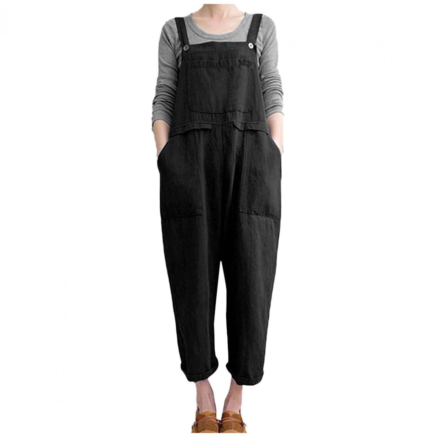 SonnenaJumpsuit Women's Dungarees Retro Loose Overalls Sleeveless Long Cotton Playsuit Baggy Jumpsuit with Pockets