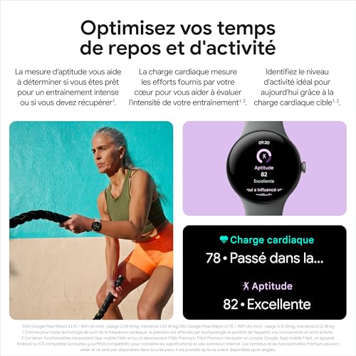 Google Pixel Watch 3 (45 mm) — Boîtier en Aluminium Sauge Mat — Bracelet Vert Sauge — Wi-FI