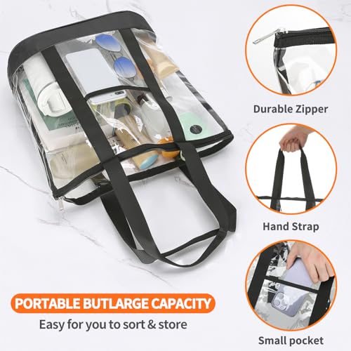 HAOGUAGUA Extra Large Clear Cosmetic Toiletry Makeup Travel Bag, Waterproof Transparent Plastic PVC Tote Shoulder Bag with Handles (BLACK)2