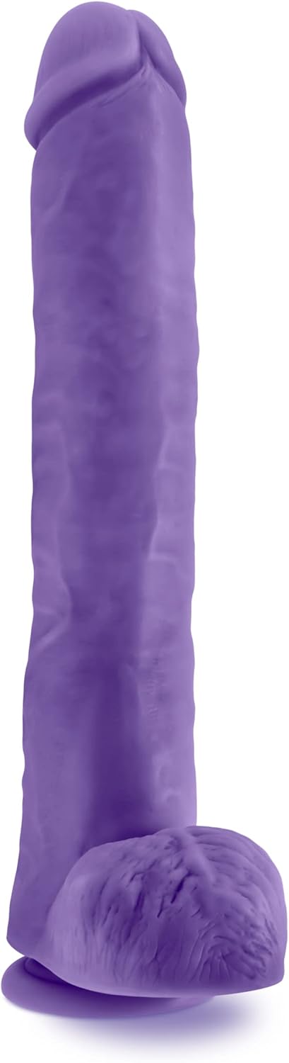 Blush Novelties Au Naturel Bold Daddy 14 Inch Huge Realistic Dual Density Dildo – Suction Cup, Harness Compatible, Soft FlexiShaft Sensa Feel Lifelike Penis - Sex Toy for Men, Women, Couples – Purple
