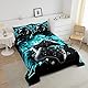Loussiesd Gamer Duvet Sets Kids Gaming Bedding Set Single Size Teens Girls Game Controller Inner Fill Down Alternative Duvet Insert for All Season Black Button Reversible Down Duvet Teal Blue