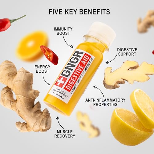 image for +GNGR Digestive Aid Organic Ginger Shots with Probiotics, Gut Health, 