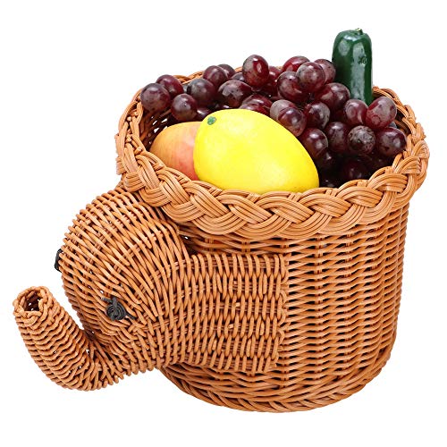 Handmade Rattan Storage Baskets, Cartoon Elephant Shape Hand Rattan Baskets for Bread Fruit Snacks Organizing(Brown mouth outer diameter 20X high 16CM)