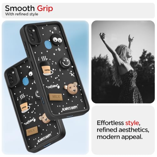 Image of Pikkme Back Cover for Samsung Galaxy M11 | 3D Bear Silicone Cute & Fun Coffee Cartoon | Full Body Protection Bumper Case (Black)
