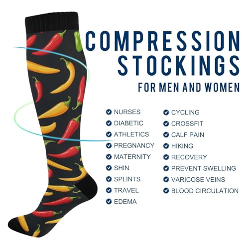 Pigsaly Hot Pepper Chilli Women's Compression Socks Spicy Vegetables Athletic Tube Sock Unisex Casual Knee High Socks Outdoor Sport Socks For Running Hiking Travel4