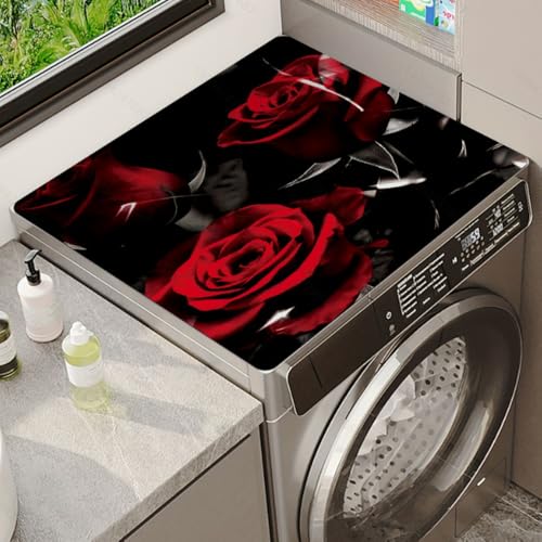 Odot Tapis de Protection pour Dessus de Machine à Laver, Antidérapant Housse de Machine à Laver pour Machine à Laver ou Sèche-Linge Buanderie Réfrigérateur Cuisine (Rose Rouge,60x60cm)