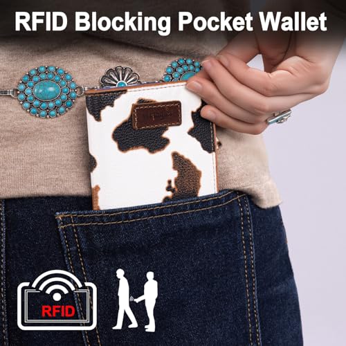 Image of Montana West X Wrangler Small Brown Cow Print Wallets for Women Slim Thin Wallet Card Cases Money Organizer Thin Mini Pocket Wallet with Rfid Lining and A Coin Purse
