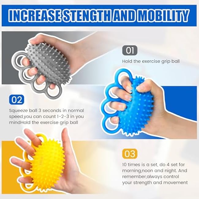 3 Pack Hand Exercise Balls 3 Level Set Finger Strengthener Therapy Hand Balls Grip Strength Trainer Squeeze Stress Relief for Adults Elderly Stroke Arthritis Carpal Tunnel