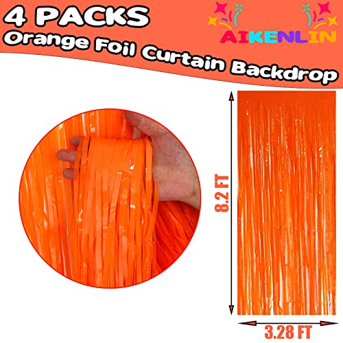 Image of 4 Pack 3.2Ft x 8.2Ft Orange Foil Fringe Curtain Backdrop, Metallic Tinsel Foil Fringe Streamers Curtains Background for Photo Booth, Birthday, Wedding, Halloween, Christmas Party Decoration