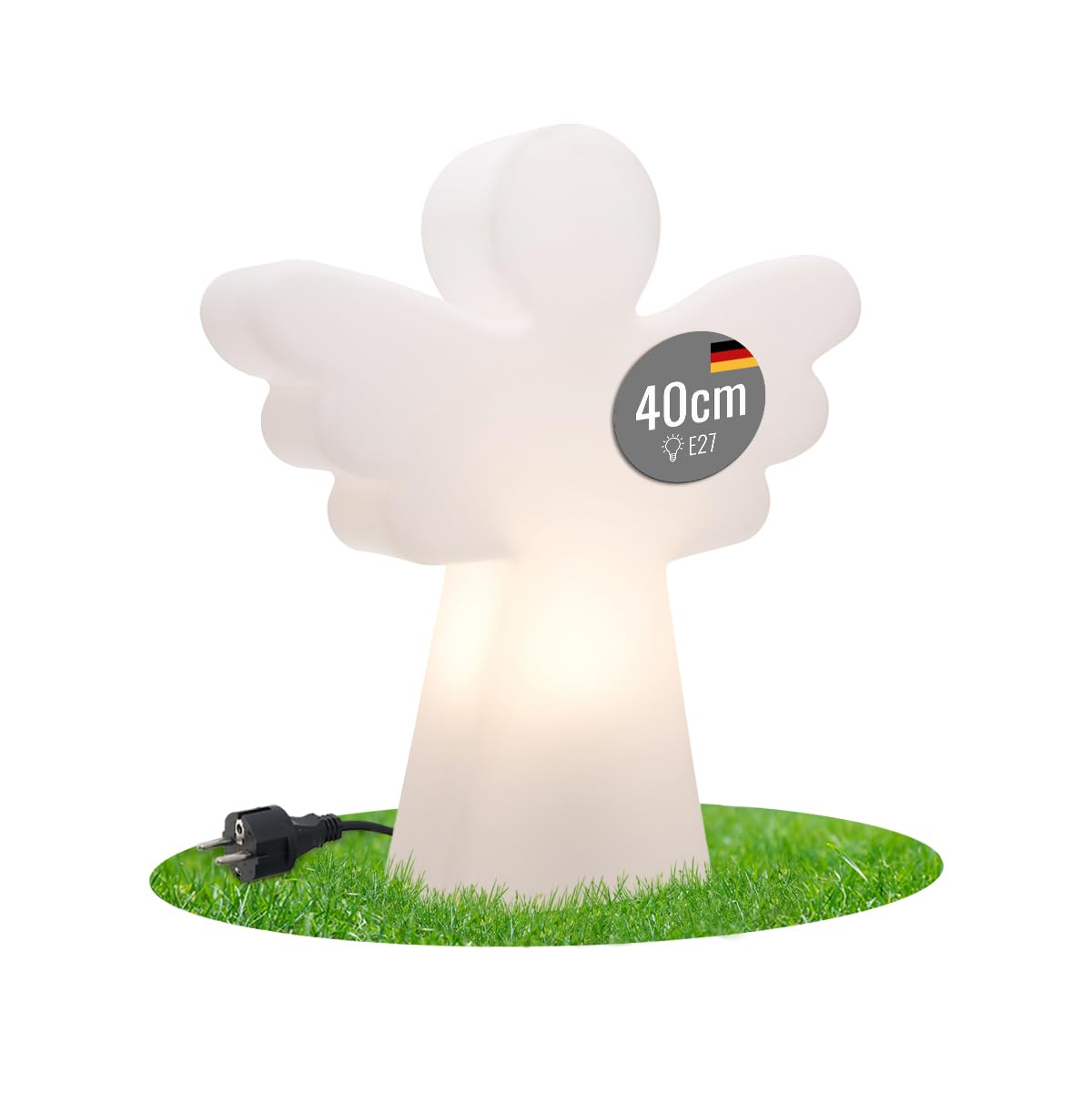 8 seasons design LED Engel 40 cm Shining Angel, E27, Leuchtmittel warmweiß -winterfest- Weihnachtsengel für außen (Garten, Balkon) und innen – Weihnachtsbeleuchtung, Taufe, Kommunion, Konfirmation