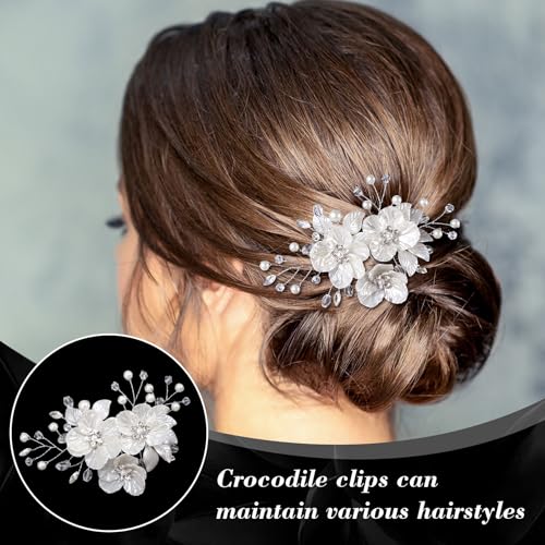 Pinzas para cabello con flores y perlas, 2 piezas miniatura 4