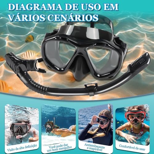 Mascara de Mergulho, Máscara de Mergulho, Snorkel Adulto, Snorkel, Oculos de Mergulho, Kit Óculos de