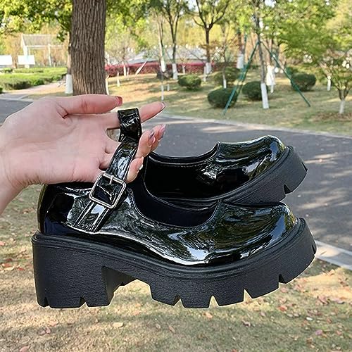 LUXMAX Women Goth Mary Janes Platform Chunky Heel Uniform Shoes Buckle Mid Heel Punk Style Shoes2